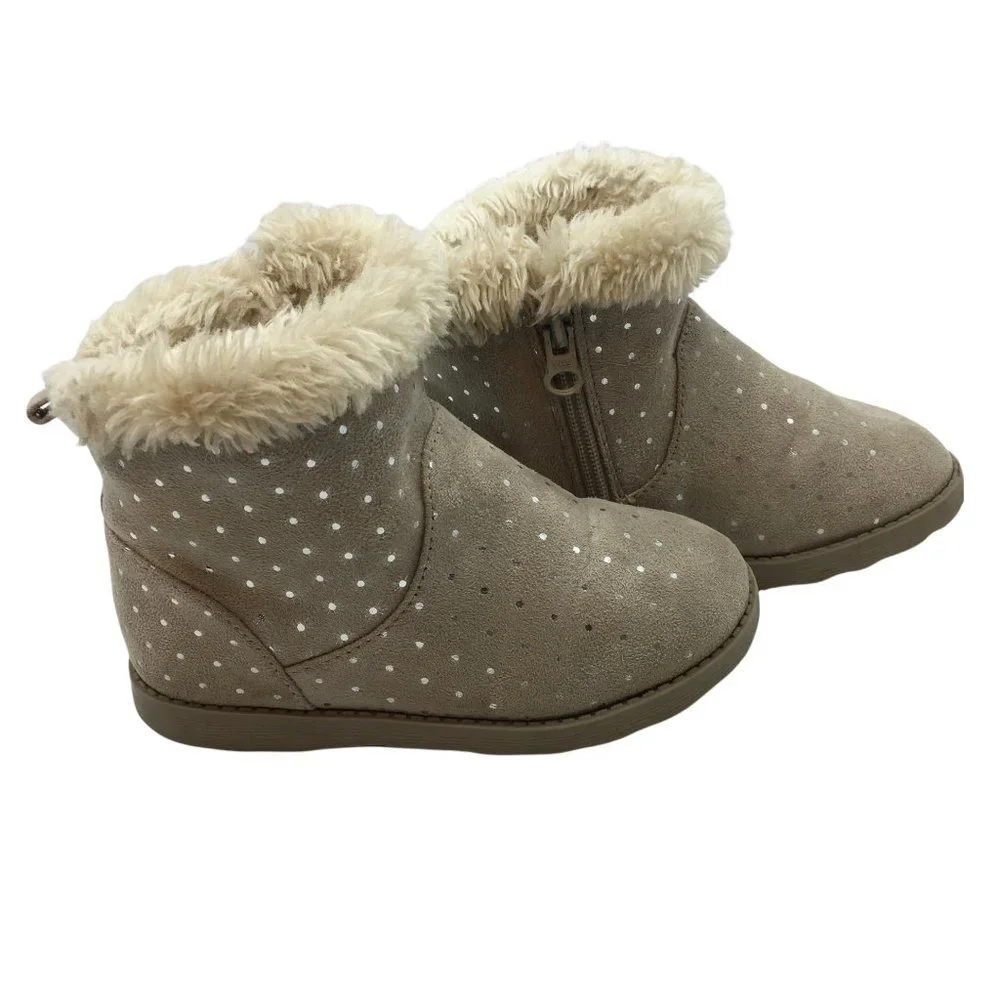 Cat & Jack snow boots tan Oriole‎ Fleece ankle booties Faux suede fur Size 10
